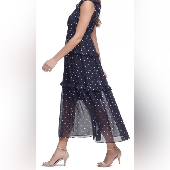Women's Tommy Hilfiger Sleeveless Ruffled Tiered Polka Dot Maxi Dress Sz 4 navy - Picture 4 of 4